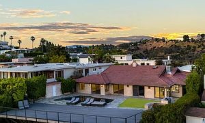 Outdoor Pool and Seating area and House Profile