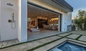 Outdoor Pool and seating area and outdoor shower