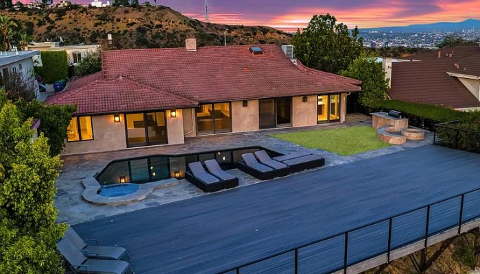 Outdoor pool and seating area and House Profile